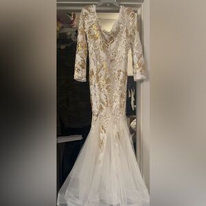 Elegant Gold and White Sequin Gown